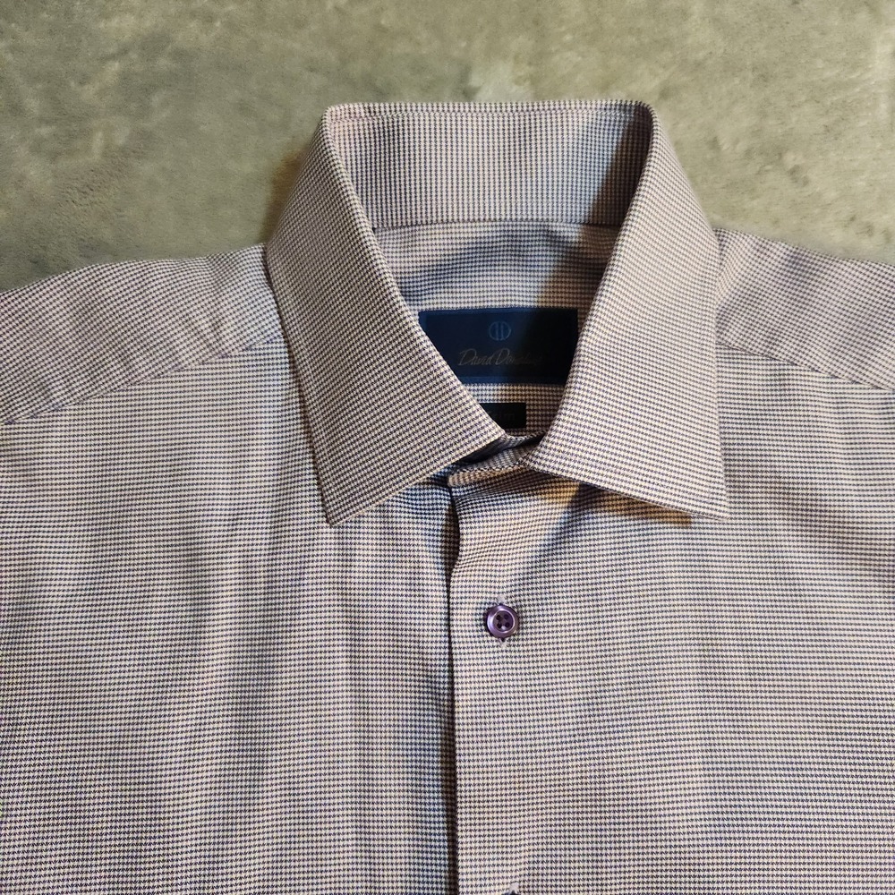 David Donahue Dress Shirt Mens 15.5 34v35 Purple Geometric Button Up Trim Fit